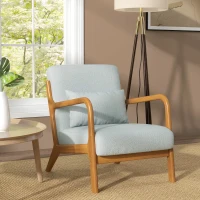 HOMCOM Fauteuil de salon avec cadre en bois massif fauteuil lounge - assise profonde - accoudoirs - lin synthétique gris clair(m-2)