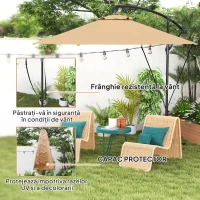 Outsunny Umbrelă de Soare cu Corzi Anti-Vânt, Orificii de Aerisire, Bază în Cruce și Manivelă, Φ290x243 cm, Gri(m-4)
