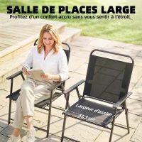Outsunny Lot de 4 chaises de jardin pliantes avec accoudoirs, chaises d'extérieur avec assise large en textilène, noir(m-5)