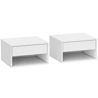 HOMCOM Set of Two Floating Bedside Tables - White(m-1)