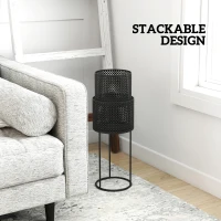 Outsunny Metal Plant Pots Set of 2 with Hollow Design Flower Planters for Garden Balcony Black(m-6)