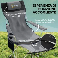 Outsunny Set 2 Sedie da Campeggio Pieghevoli con Poggiapiedi e Portabicchieri, 82x50/100x88 cm, Grigio(m-4)