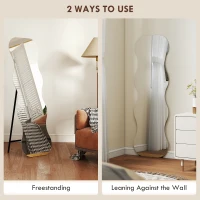 HOMCOM Pełnowymiarowe lustro bez ramy, podstawa drewniana, elastycznie umieszczalne, faliste, czarne(m-5)