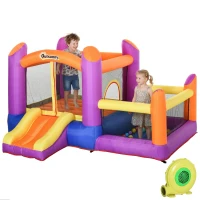 Outsunny Kids Bouncy Castle House Inflatable Trampoline Slide Water Pool 3 in 1 with Blower Indoor Outdoor for Kids Age 3-8 Multi-Colour 2.8 x 2.5 x 1.7m(m-10)