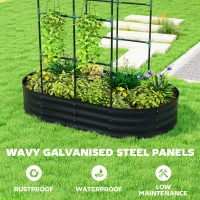 Outsunny Galvanised Raised Garden Bed with Arched Trellis, 5 x 3 x 6ft Metal Raised Bed for Garden with Open Bottom, Dark Grey(m-6)