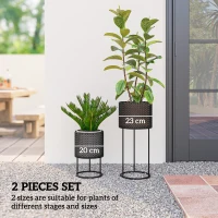 Outsunny Metal Plant Pots Set of 2 with Hollow Design Flower Planters for Garden Balcony Black(m-5)