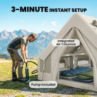 Outsunny Inflatable Camping Tent, 4 Season Hot Tent 10000mm Waterproof with Chimney Opening, Sky Light and Air Pump, Khaki(m-4)