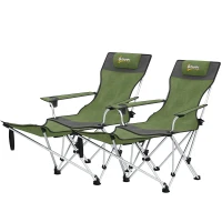 Outsunny Set 2 Sedie da Campeggio Pieghevoli con Poggiapiedi e Portabicchieri, 82x50/100x88 cm, Verde(m-10)