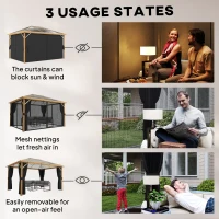 Outsunny Pawilon ogrodowy 4x3m aluminiowy z dachem z poliwęglanu 6 mm, moskitiera, 4 zasłony, imitacja drewna, naturalne drewno(m-6)