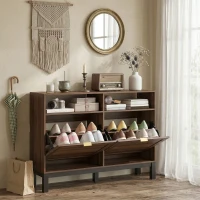 HOMCOM Shoe Cabinet with 2 Flip Drawers, Narrow Shoe Storage Top for Entryway Hallway, Rustic Brown(m-9)