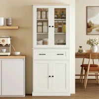 HOMCOM Mobilier Auxiliar de Bucătărie cu 2 Uși din Acrilic Sertar Mare Rafturi Reglabile 76x40x182,5 cm Crem(m-4)