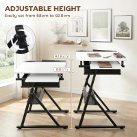 HOMCOM Regulowany na wysokość stół do rysowania, stół roboczy z krzesłem i szufladami, biały(m-6)