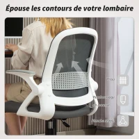 HOMCOM Chaise bureau ergonomique, fauteuil de bureau en maille avec accoudoirs relevables, hauteur réglable, gris(m-4)