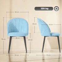 HOMCOM Set 2 Sedie da Pranzo Imbottite con Schienale a Conchiglia in Velluto, 52x55x79 cm, Azzurro(m-3)