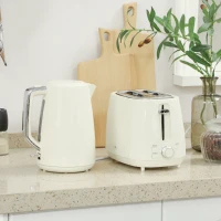 HOMCOM Conjunto de Torradeira e Jarro de Água Elétrico de Aço Inoxidável 2200W 1,7L Torradeira de Pão 2 Fatias 3 Funções Creme(m-2)