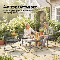 Outsunny 4 Piece Rattan Garden Furniture Set, Outdoor Patio Furniture with Loveseat, Armchairs and Coffee Table(m-4)