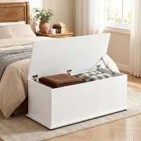 HOMCOM Truhe Aufbewahrungsbox Sitztruhe mit Stauraum Sicherheitsscharniere Holzkiste mit klappbarem Deckel für Wohnzimmer, Schlafzimmer, Spanplatte Weiß 100 x 40 x 40cm(m-2)