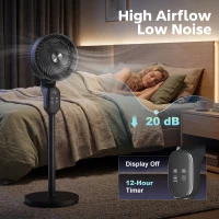 HOMCOM 20 dB Silent Standing Fan for Bedroom, 39" Pedestal Fan with Remote, 90° Oscillating, 8 Speeds, Adjustable Height, Black(m-4)