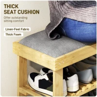 HOMCOM Ławka na buty z siedziskiem, bambusowa ławka z miejscem na obuwie, 2 otwarte półki, 60 x 29 x 49 cm, szara(m-4)