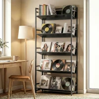 HOMCOM Bookshelf 5-Tier Metal Frame Bookcase Storage Shelves for Living Room Black(m-2)