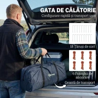 Outsunny Cort de Camping Tunel pentru 2-4 Persoane, Înălțime 213cm, cu 2 Camere, Cort Familial Impermeabil 3000mm cu Verandă, Ferestre, Buzunare, Cârlig și Geantă de Transport, Bleumarin(m-9)