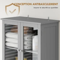 HOMCOM Meuble de salle de bain haut, meuble de rangement avec 4 portes dont 2 vitrées, 2 tiroirs et étagères réglables, gris(m-7)