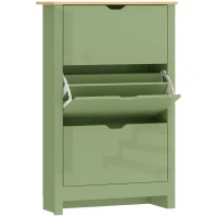 HOMCOM Slim Shoe Cabinet, Narrow Shoe Cupboard with 3 Flip Drawers, Adjustable Shelves for 18 Pairs of Shoes, High Gloss Green(m-1)