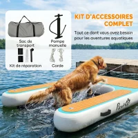 PawHut Rampe d'Eau Gonflable pour Chien jusqu'à 100kg, Surface Antidérapante en EVA, Sac de Rangement, 151x102x15cm, Orange(m-8)