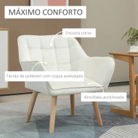 HOMCOM Poltrona de Sala Moderna Estofada em Veludo com Pés de Madeira Poltrona Relax para Sala de Estar Creme(m-4)