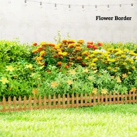 Outsunny Pack of 12 Wooden Border Fences, Garden Fixed Picket Fence for Lawn Edging, Flowerbed, 60L x 1D x 34H cm, Brown(m-7)