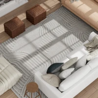 HOMCOM Tapis salon 160 x 120 cm, tapis à poils épais géométrique, moelleux et antidérapant, gris(m-7)