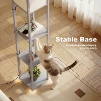 HOMCOM 3-Tier Floor Lamp with Shelves and Storage, Modern Corner Standing Lamp with Lampshade, Reading Light with Foot Switch for Living Room, Bedroom, Home Office, Bulb not Included, Grey(m-4)