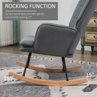 HOMCOM Krzesło Bujane z Podnóżkiem, Komfortowe, do 130 kg, Wygląd Lnu, 64x89x90 cm, Szary(m-4)