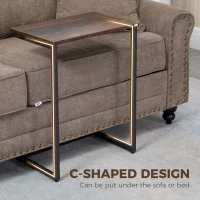 HOMCOM Nesting Side Tables Set of 3, C-Shaped Snack Side Tables with Steel Frame for Sofa Couch and Bed, Rustic Brown(m-5)