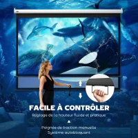 HOMCOM Écran de Projection 120" 4:3 HD 4K, Boîtier en Métal, Écran Hauteur Réglable Manuellement, 244x183cm, Noir(m-6)