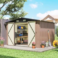 Outsunny Capanno in Metallo 305 x 245 cm, Robusto Capanno da Giardino con 4 Prese d'Aria e Porte Doppie con Serratura, Marrone(m-2)