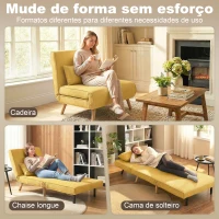 HOMCOM Sofá-Cama Individual Dobrável com Encosto Ajustável em 5 Posições, Sofá-Cama Estofado com Almofada 72x75x85 cm Amarelo(m-4)