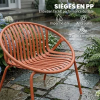 Outsunny Salon de Jardin Ensemble Bistro 3 Pièces Table Basse à Plateau Concave Acier et Polypropylène 80x70x75cm Rouge Brique(m-5)