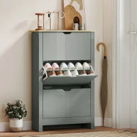 HOMCOM Slim Shoe Cabinet, Narrow Shoe Cupboard with 3 Flip Drawers, Adjustable Shelves for 18 Pairs of Shoes, Light Grey(m-2)