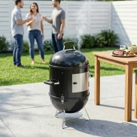 Outsunny Fumoir 3 en 1 avec 3 Grilles de Cuisson, Thermomètre Intégré, Ventilation Réglable, 62,5x47,5x91cm, Noir(m-10)