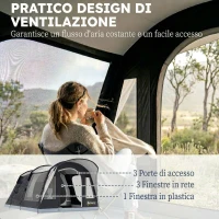 Outsunny Tenda Tunnel 2-4 Persone, Camera da Letto, Zona Giorno, Impermeabile, 480x300x213 cm, Blu Navy(m-7)