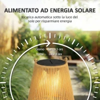 Outsunny Set di 2 Lampade Solari in Rattan,con Accensione/Spegnimento Automatico, IP44, 16x16x21 cm, Marrone(m-4)