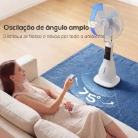 HOMCOM Ventoinha Nebulizadora 90W com Oscilação 75° 3 Velocidades 3 Modos Temporizador 7,5h e 5 Rodas 44,5x38,5x120 cm Branco(m-6)