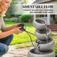 Outsunny 4-Tier Water Fountain Outdoor, Garden Water Feature with LED Lights and Pump, Freestanding Resin Waterfall for Patio(m-4)