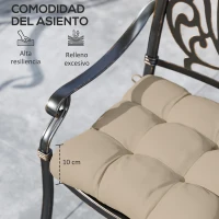 Outsunny Conjunto de Cojines para Sillas de Comedor y Jardín Impermeable y Anti-UV con 2 Cordones de Fijación 48x48x10 cm Caqui(m-6)