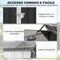 Outsunny Capanno Giardino, Organizer Bidoni Spazzatura Orizzontale, Grigio Scuro(m-5)