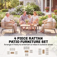 Outsunny Tuinmeubelset Zitgroep voor 4 Personen Tuinlounge met 2-zitsbank, 2 Stoelen, Lamellentafel en Wasbare Kussens(m-4)