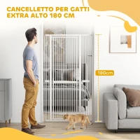 PawHut Cancellino per Cani e Gatti Alto 180 cm, Estensibile da 76-104 cm e Montaggio a Pressione, Bianco(m-4)