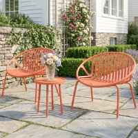 Outsunny Salon de Jardin Ensemble Bistro 3 Pièces Table Basse à Plateau Concave Acier et Polypropylène 80x70x75cm Rouge Brique(m-10)