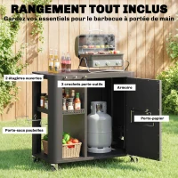 Outsunny Desserte jardin chariot de barbecue sur roulettes avec table latérale pliable placard étagères 166 x 54 x 88 cm noir(m-5)